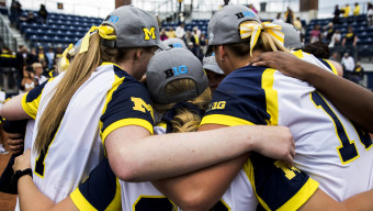 The Michigan Wolverine softball team plays Rutgers on May 8, 2016 in Ann Arbor, MI. (Photo by Taylor Baucom/The Players' Tribune)
