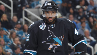 SAN JOSE, CA - OCTOBER 22: Joel Ward #42 of the San Jose Sharks looks on during the game against the Los Angeles Kings at SAP Center on October 22, 2015 in San Jose, California. (Photo by Rocky W. Widner/NHL/Getty Images)